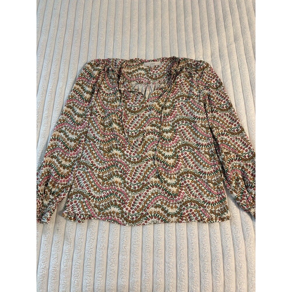 Loft Floral Wave Peasant Blouse Top Women’s Large Colorful Fall Transition Work